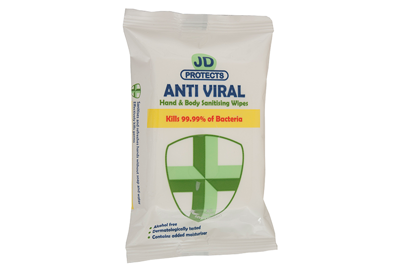 JD Protects Hygienic Anti-bacterial Anti-Viral Properties Wet Hand Body Wipes, John Dale Ltd